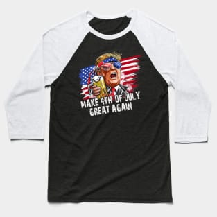 Retro Make 4th of July Great Again Funny Trump Men Drinking Beer Baseball T-Shirt